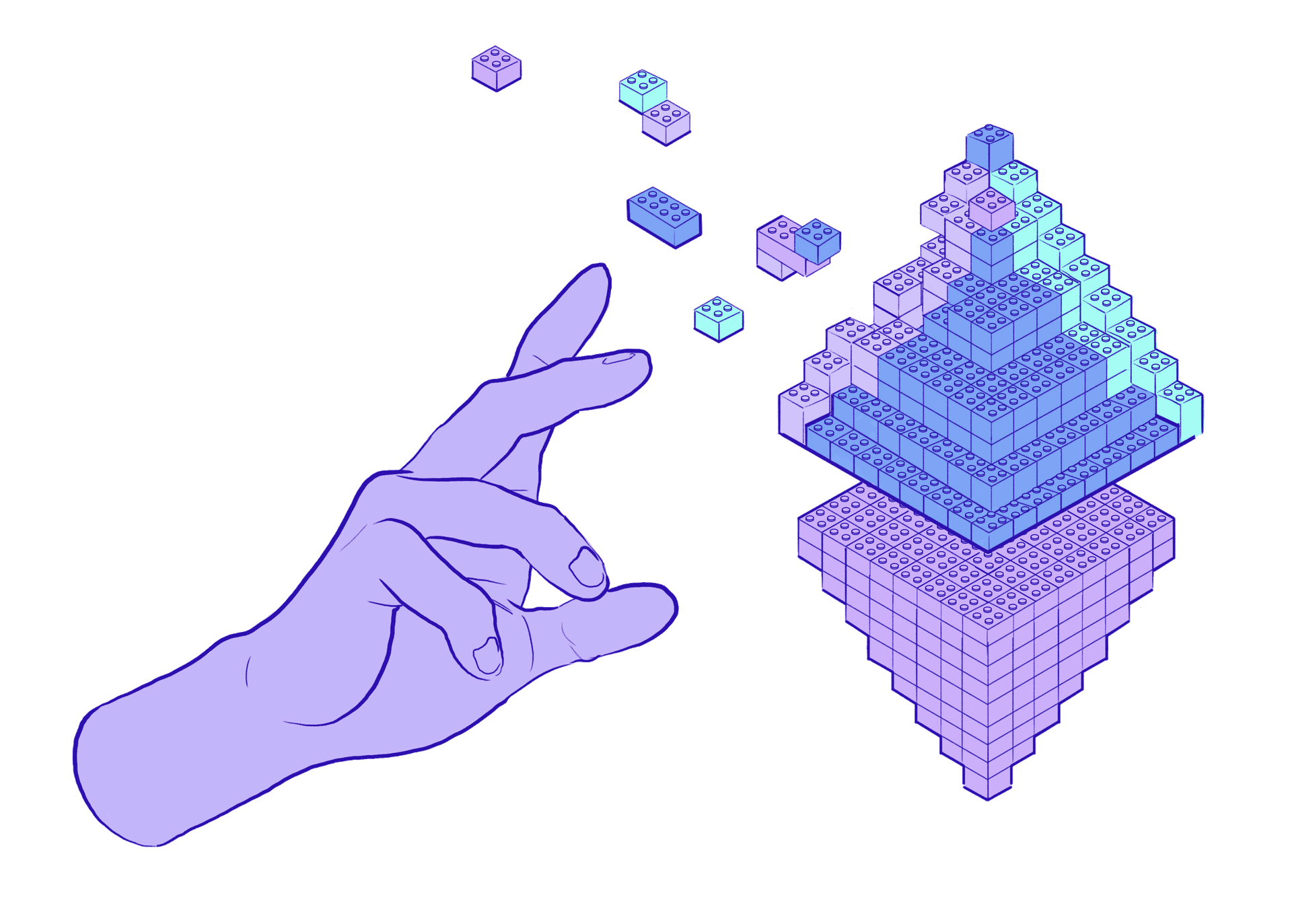 Illustration of blocks being organized like an ETH symbol