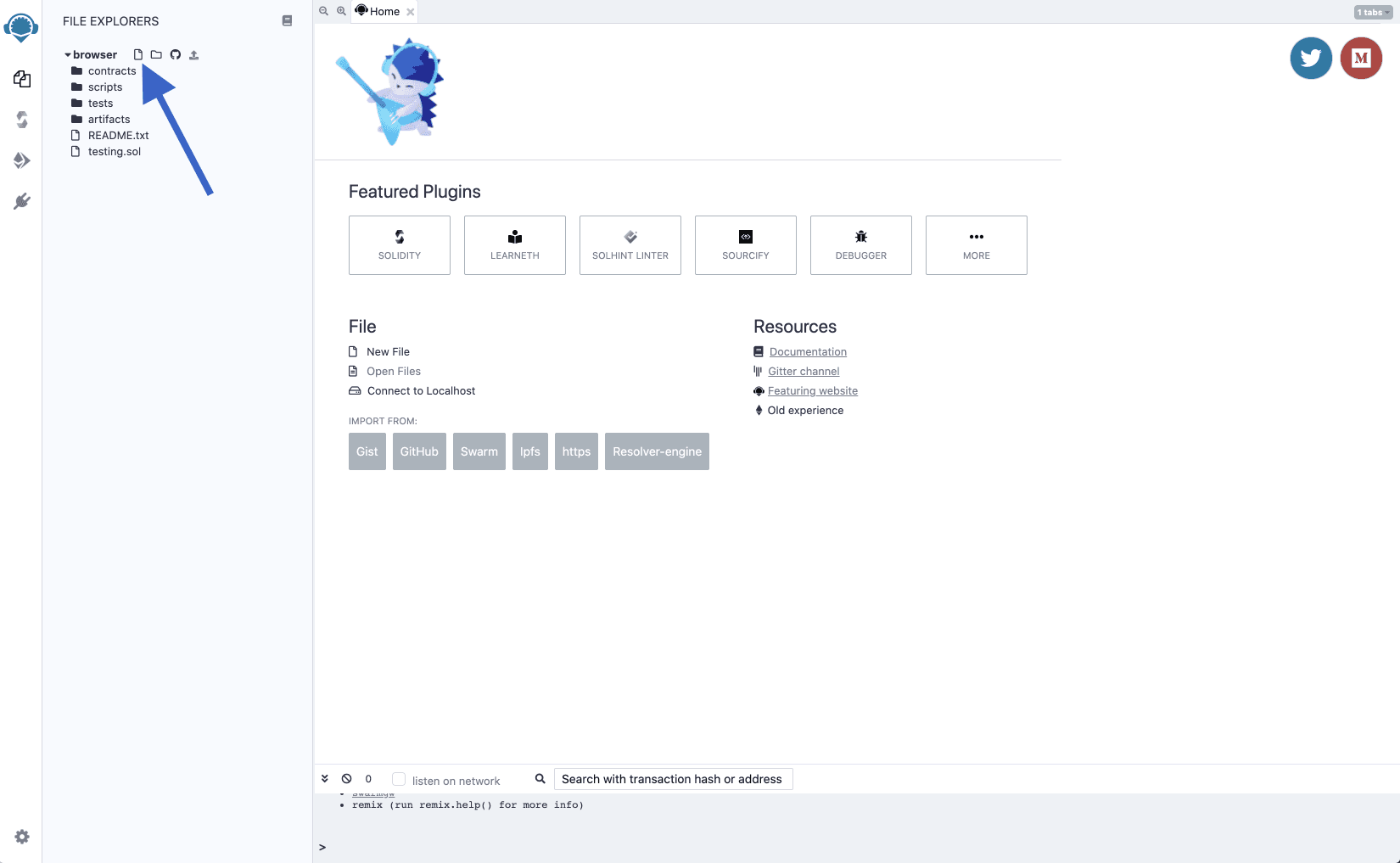 Menambahkan file baru di antarmuka Remix